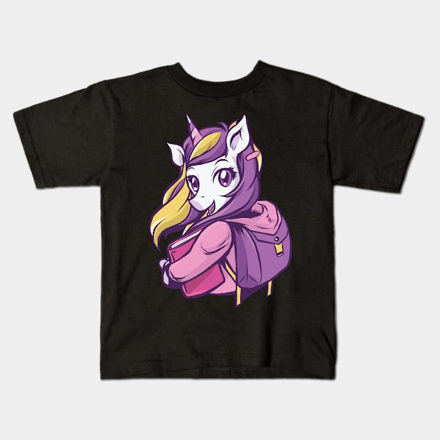 School Unicorn Kids T-Shirt by mansoury